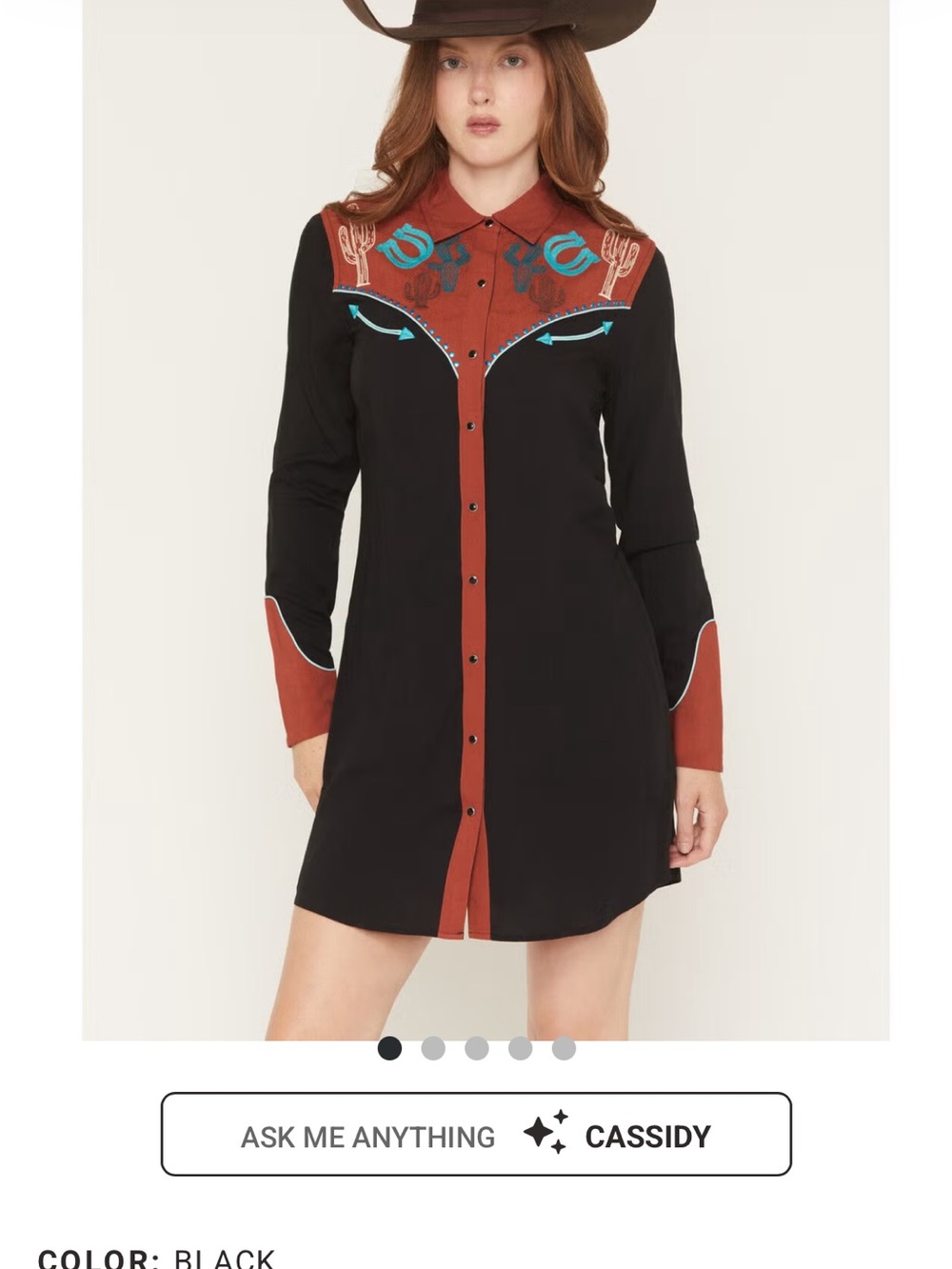 Panhandle Slim black Western Shirt Dress with rust Yoke
